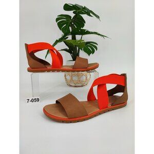 Sorel Women's Ella II Orange Cross Strap Stretch Flat Sandals Size 7 US